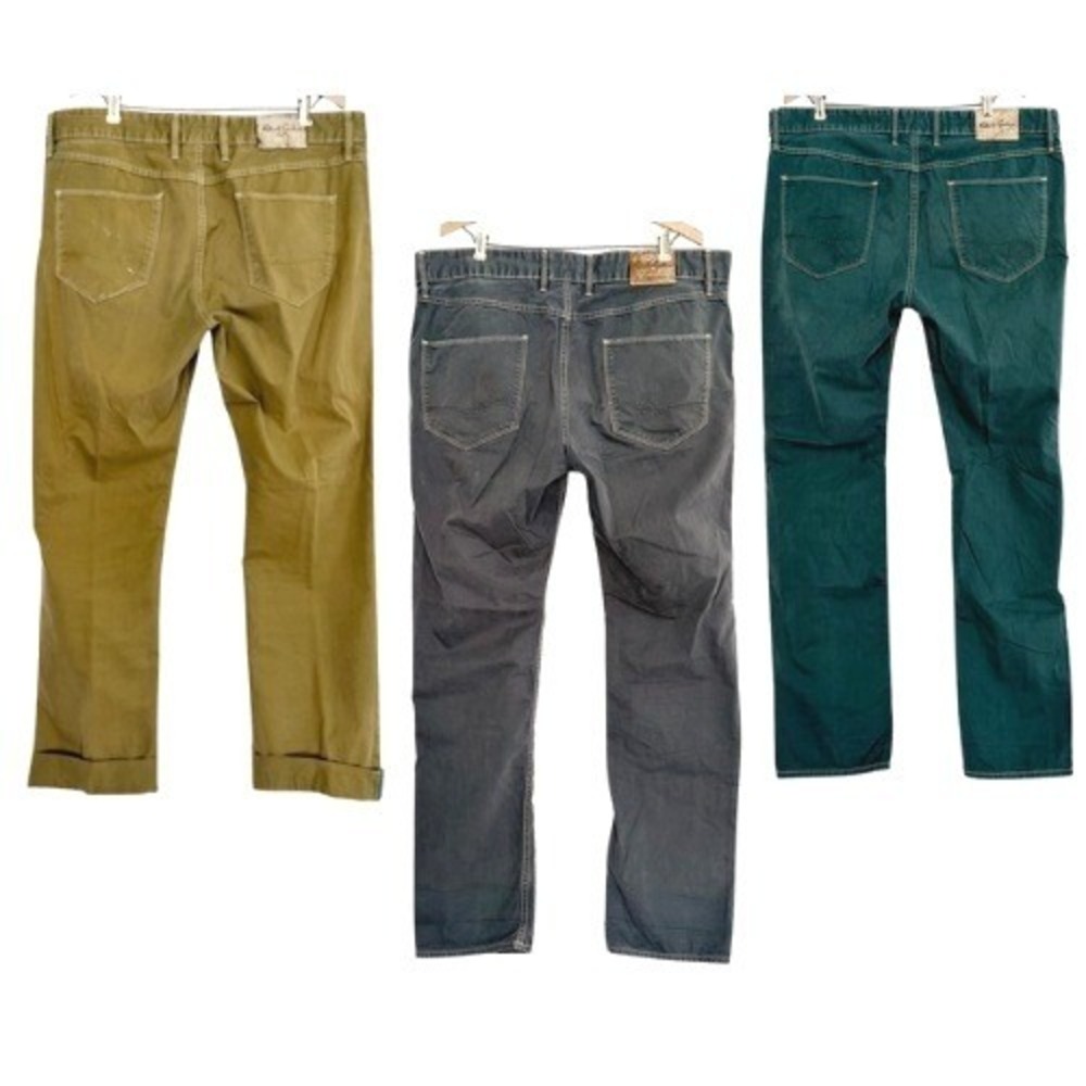 Set of‎ 3 ROBERT GRAHAM Slim Jim 38x34 100% Cotton Casual Pants Gray Blue Khaki